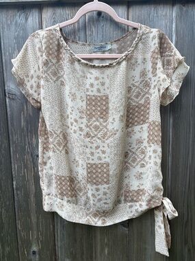 Women’s Paper Dolls Patchwork Sheer Short Flutter Sleeve Floral Fairy Size M Top